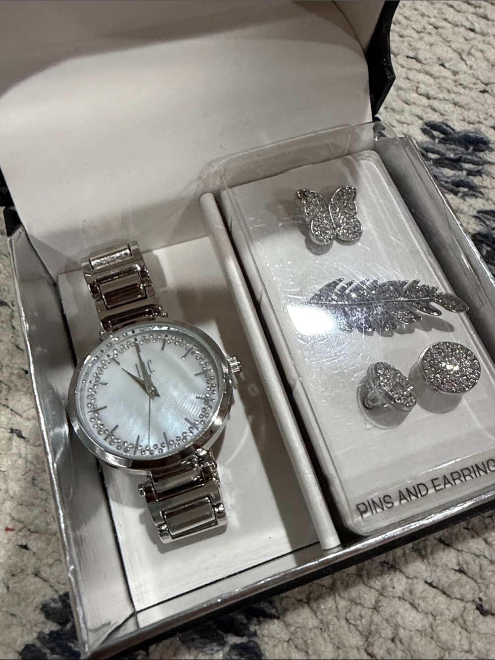 INC International Concepts Silver-Tone Watch and Sparkling Earrings Set